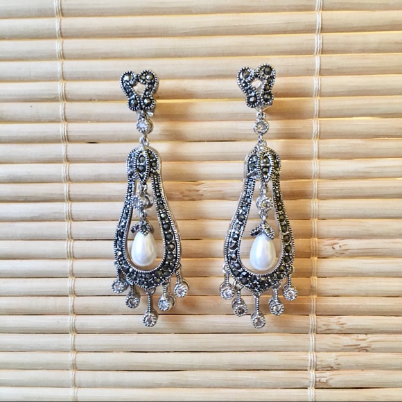 Crystals + Pearl Chandelier Earrings - Picture 3 of 6